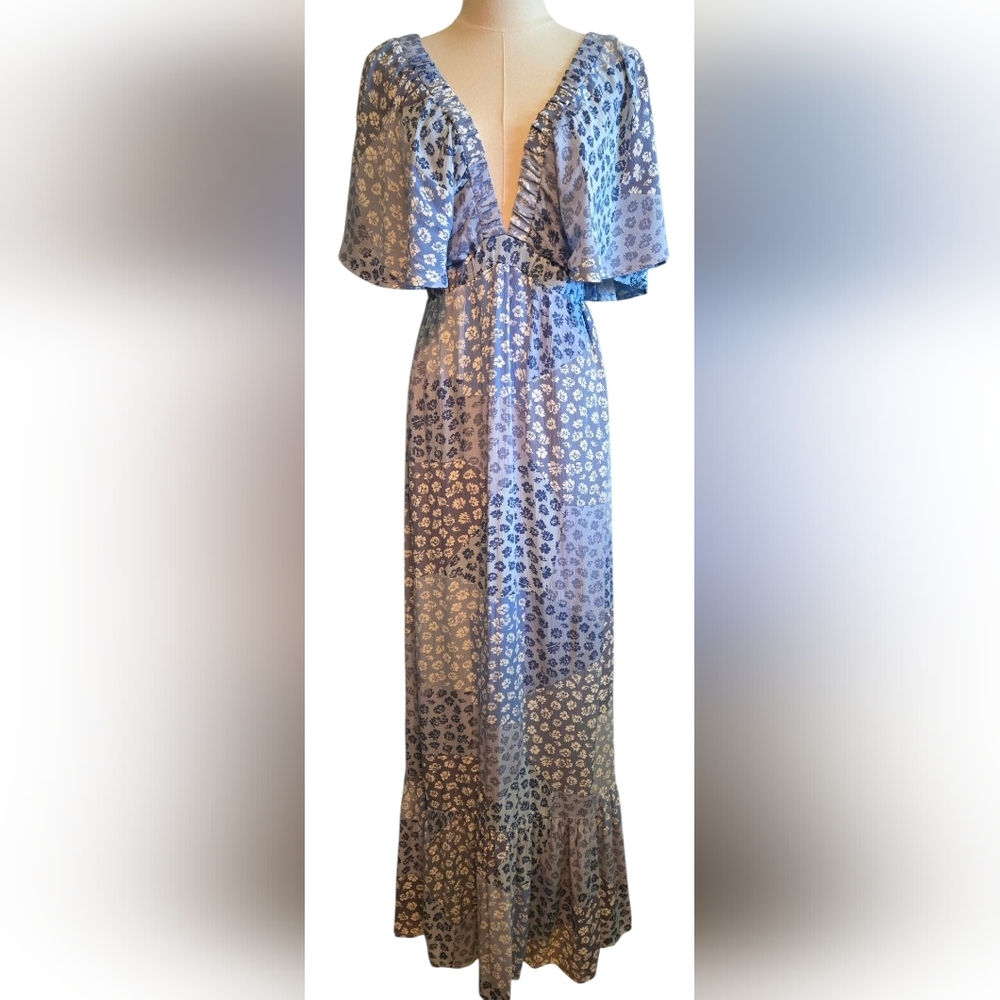 ILLA ILLA Blue & Cream Floral Summer Maxi Dress ~ NWT